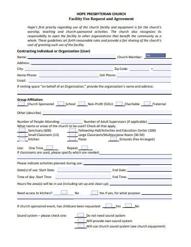 church facility use request agreement template