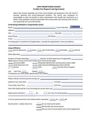 11 Church Facility Use Agreement Templates In DOC PDF Free 
