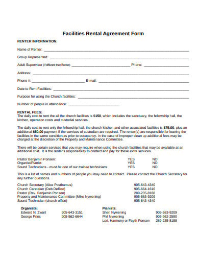 church hall facilities rental agreement