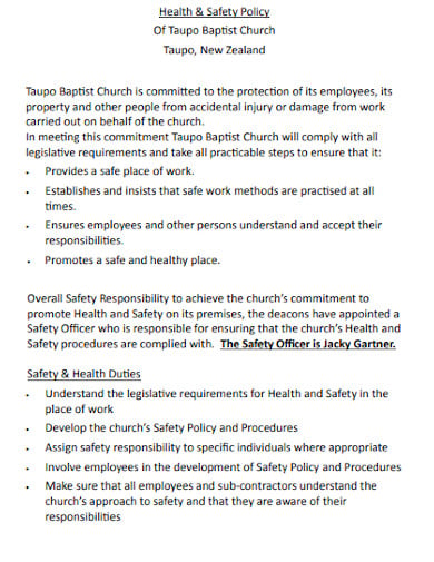 church health and safety policy in pdf