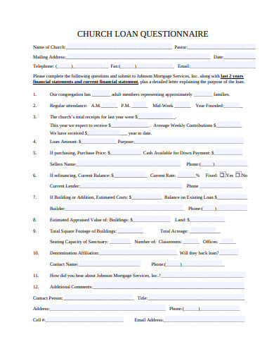 church-loan-questionnaire-template