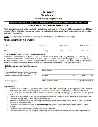 church match scholarship application