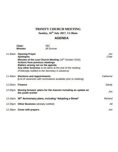 church meeting agenda example