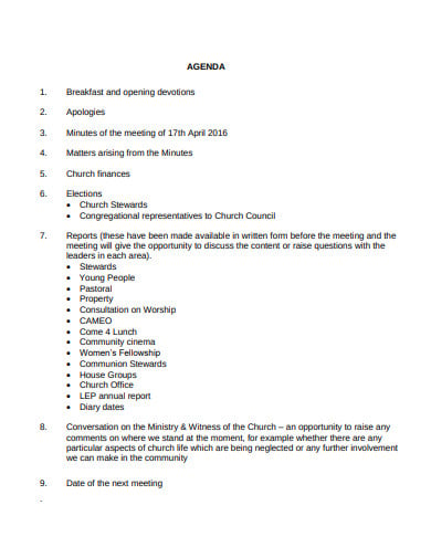church meeting agenda template