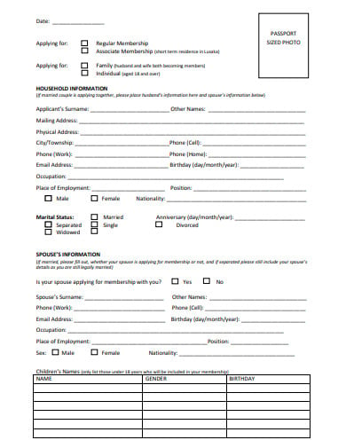 church membership application form template