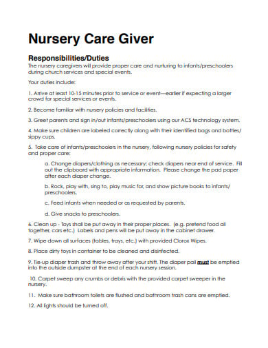 church nursery care handbook template
