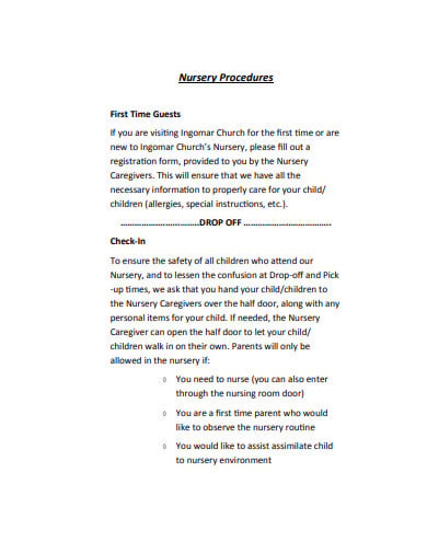 church nursery parent handbook template