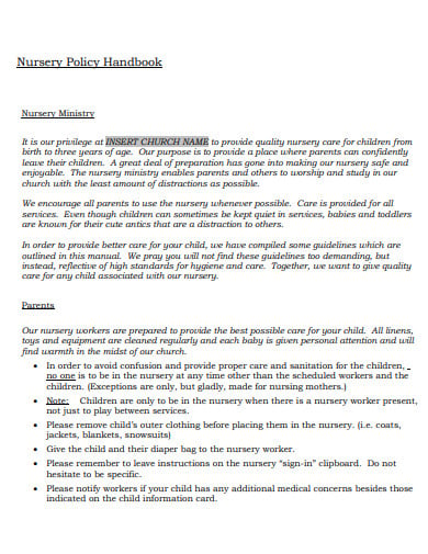church nursery policy handbook template