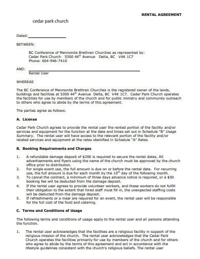 church park rental agreement template