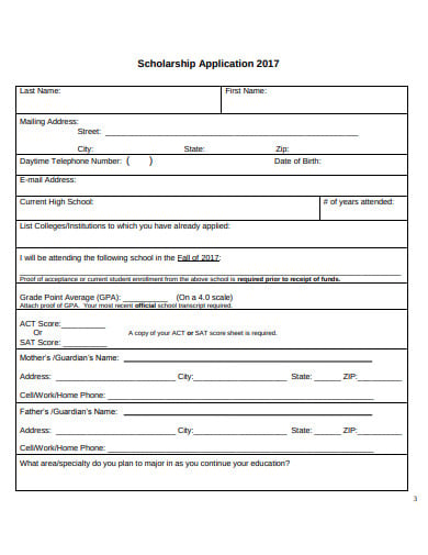 church scholarship application example