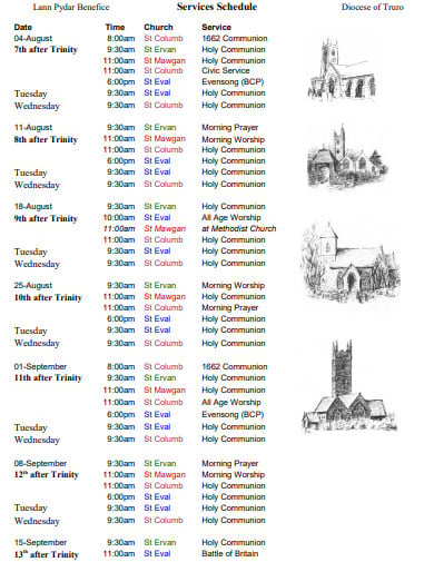 church service schedule template