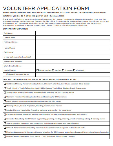 10 Church Volunteer Form Templates In PDF DOC