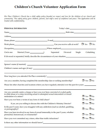 church volunteer children application form