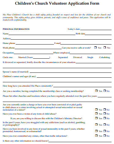 church volunteer form template