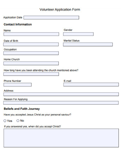 10 Church Volunteer Application Form Templates In PDF DOC