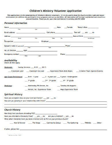 church volunteer ministry application form