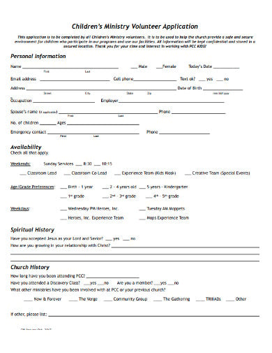 10 Church Volunteer Application Form Templates In Pdf Doc 9978