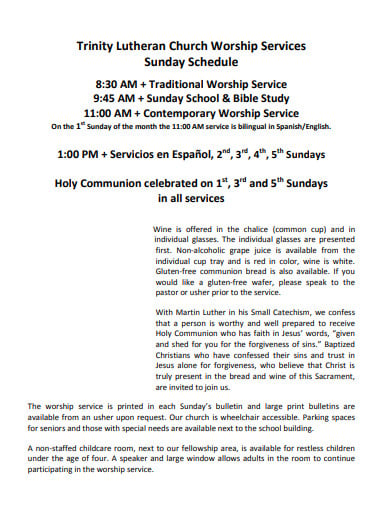 church worship services sunday schedule