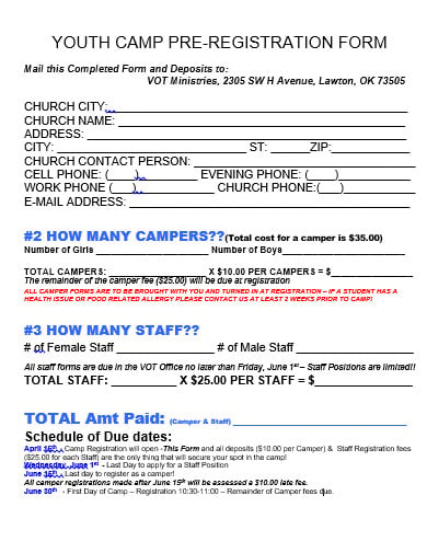 church youth camp registration form template