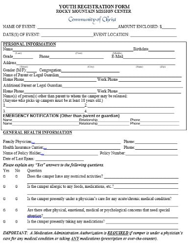 church youth camp registration form in doc