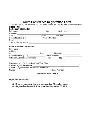 church youth conference registration form template