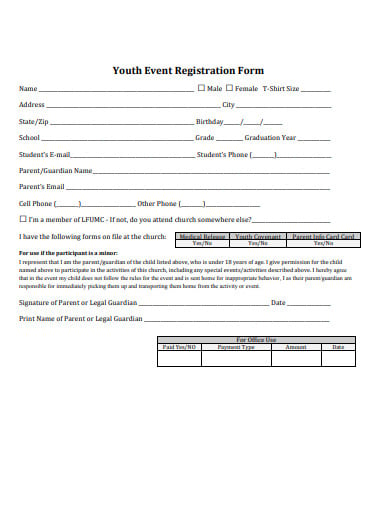 church youth event registration form template