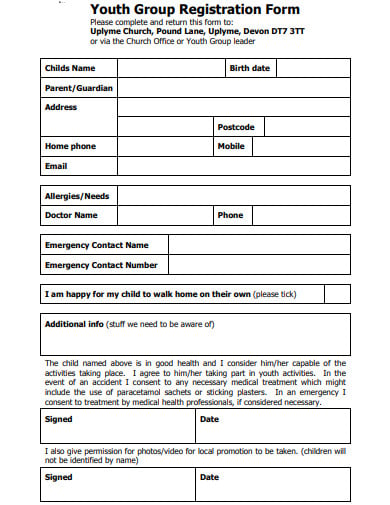 church youth registration form template in pdf