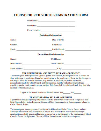 church youth registration form template