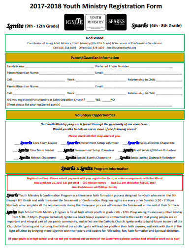 church youth volunteer registration form template