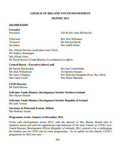 church of youth departmental report template