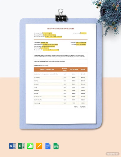 civil construction work order template