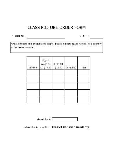 class picture order form template