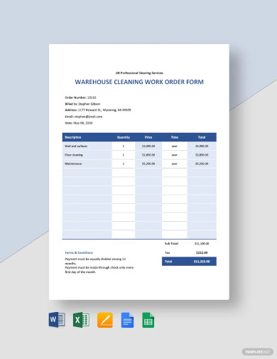 cleaning service work order template