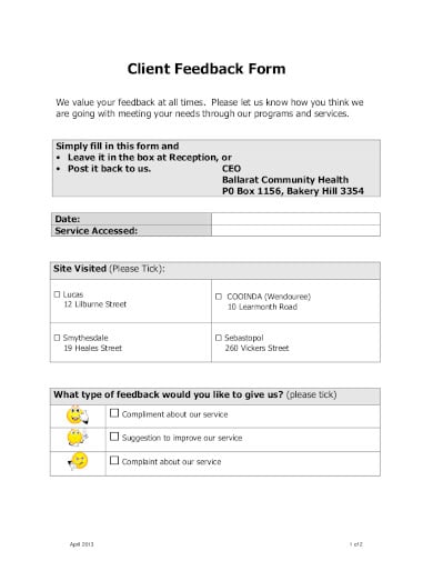 client feedback form example in pdf