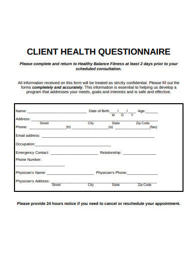 client fitness questionnaire