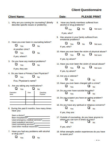 26+ Client Questionnaire Templates in PDF | MS Word