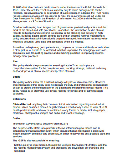 clinical record management policy template in pdf