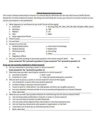 clinical research careers survey template