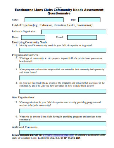 club community assessment questionnaire