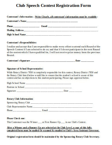 club speech contest registration form