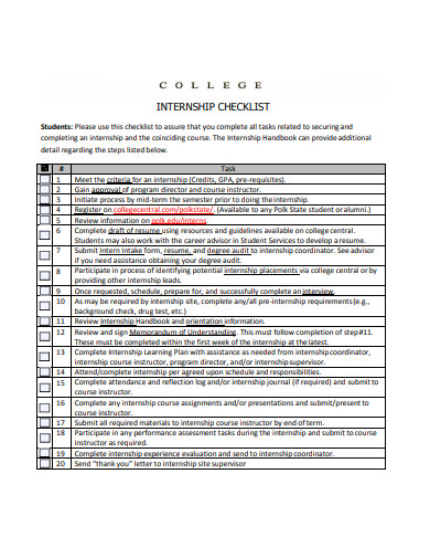 college-internship-checklist-template