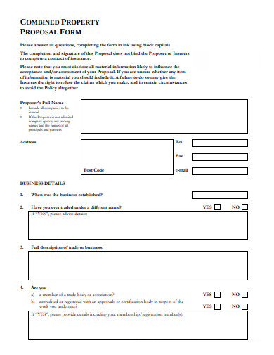 combined property proposal form template