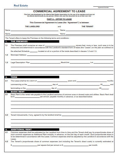 commercial agreement to lease template