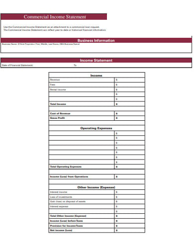 commercial income statement template