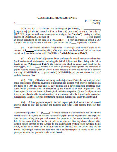 commercial promissory note template
