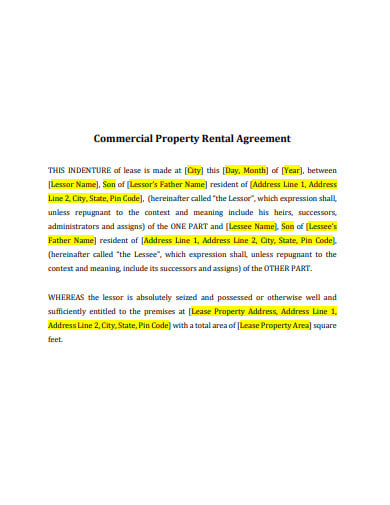 commercial property rental agreement template