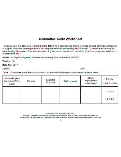 committe-audit-worksheet-template