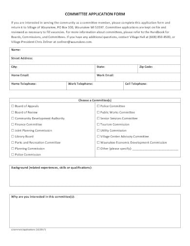 committee application form template