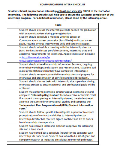 communication internship preparation checklist