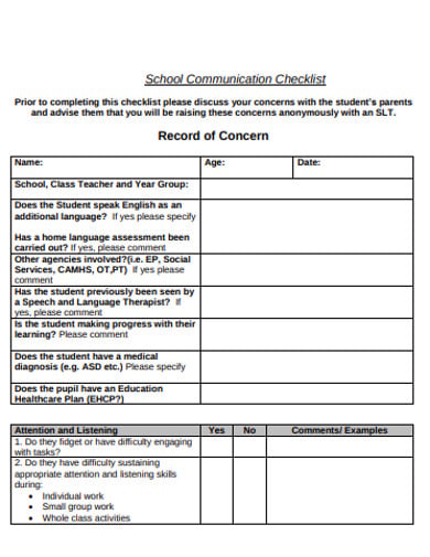 communication school checklist